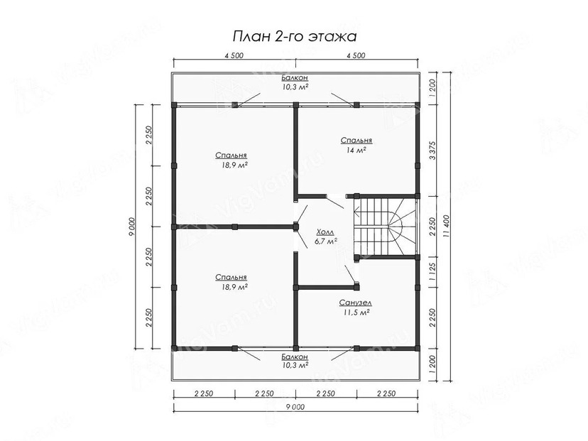 Каркасный дом 12x9 с котельной, балконом, террасой – проект V511 "Монктон" план мансардного этажа