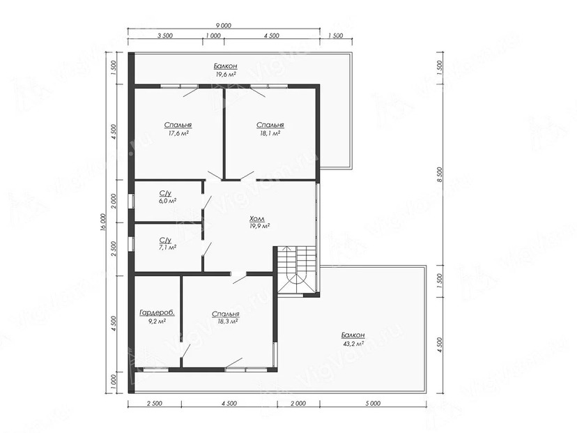 Дом из керамоблока VK523 "Тандер-Бей" c 3 спальнями план второго этажа