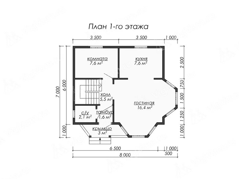 Дом из газобетонного блока с эркером - VG532 "Шавиниган" план первого этаж
