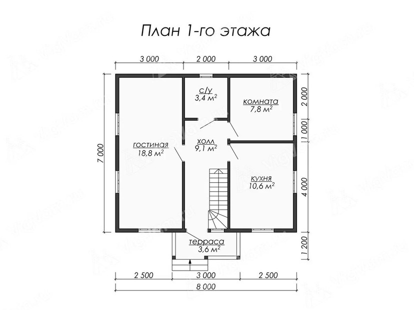 Дом из газобетонного блока с террасой - VG526 "Эйджакс" план первого этаж