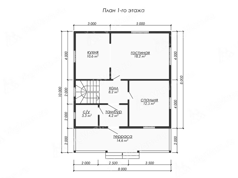 Дом из керамоблока VK534 "Пикеринг" c 4 спальнями план первого этаж