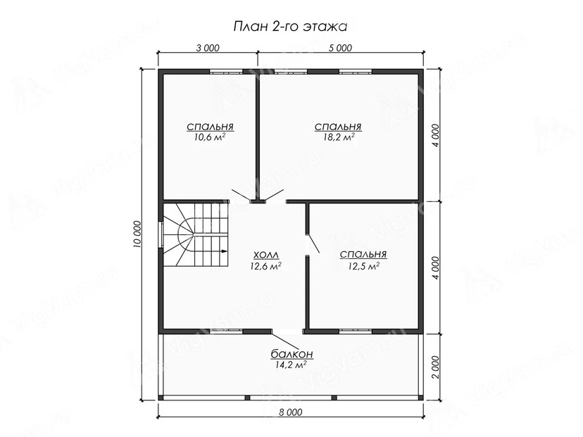 Каркасный дом 8x10 с балконом, террасой – проект V534 "Пикеринг" план мансардного этажа