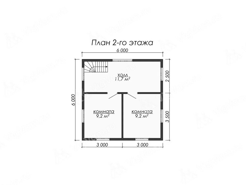 Каркасный дом 6x6 с террасой – проект V531 "Оквилл" план второго этажа